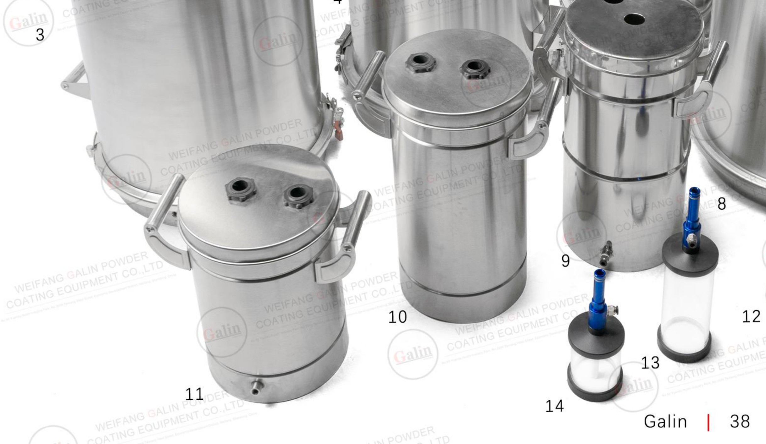 Stainless Steel Powder Hoppers, 12L / 10L / 7L